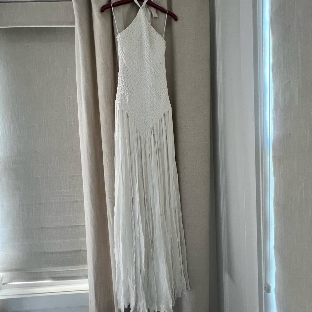 cult gaia Strapless White Maxi Dress with Fringed Skirt - Picture 3 of 8
